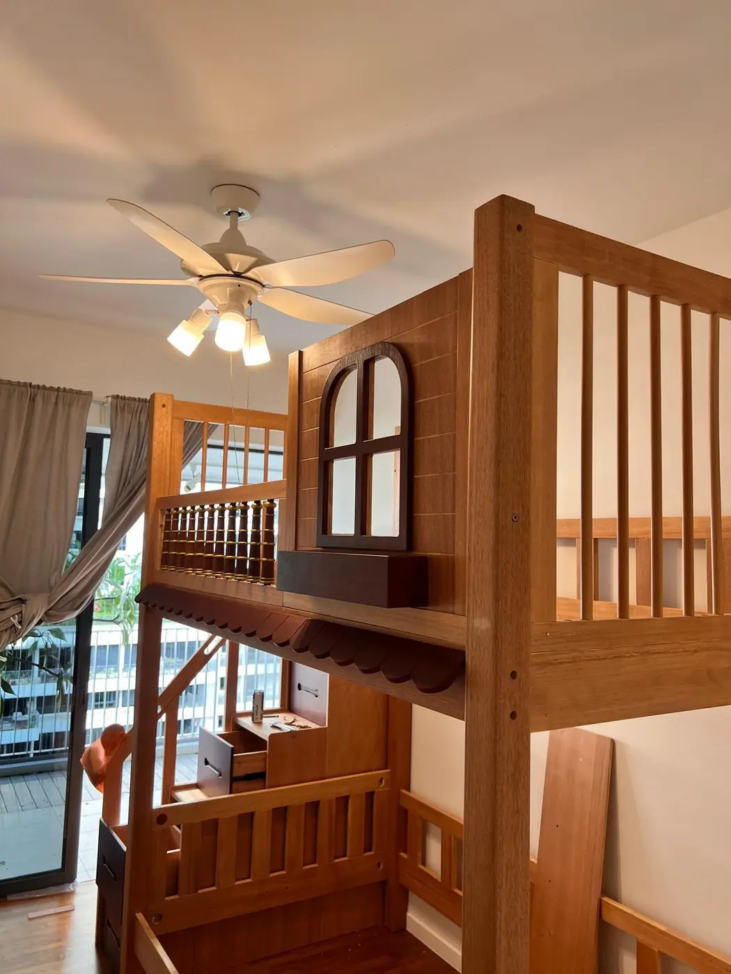 Custom timber bunk bed installed in a home