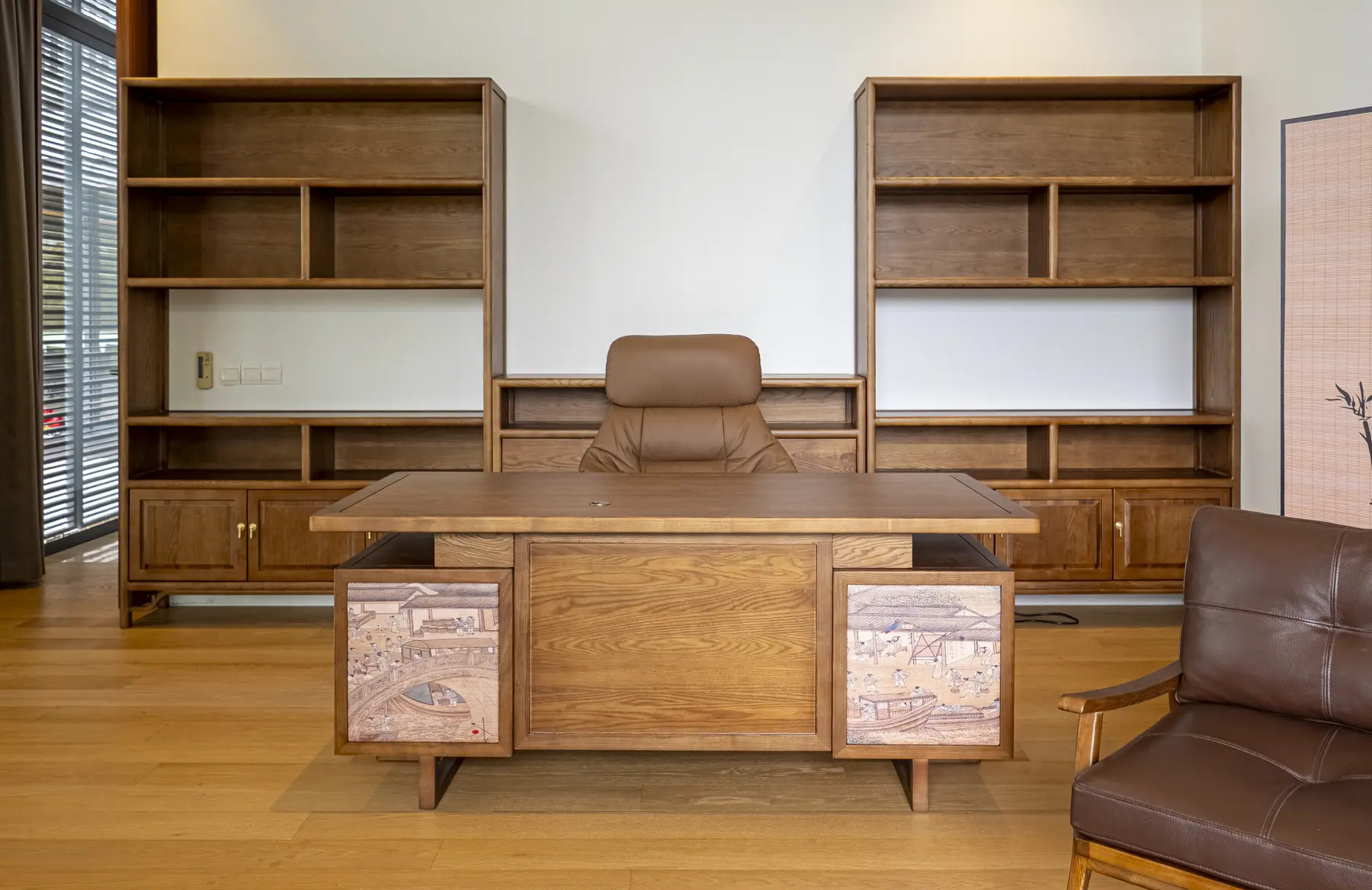 Custom timber desk, display shelving and storage cabinetry
